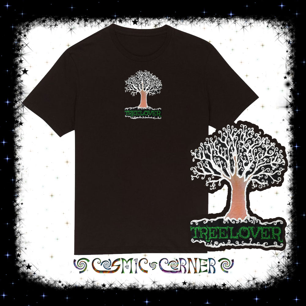 Spiral Branch Treelover Emboidered Black T-shirt - Cosmic-Corner.com