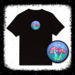 Fly Agaric Round Trippy Toadstool Embroidered T-shirt - Sunny or Night Sky UV Bright Glowy by Cosmic-Corner.com