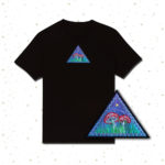 Fly Agaric Triangle Trippy Toadstool Embroidered T-shirt - Sunny or Night Sky UV Bright Glowy by Cosmic-Corner.com