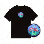 Fly Agaric Round Trippy Toadstool Embroidered T-shirt - Sunny or Night Sky UV Bright Glowy by Cosmic-Corner.com