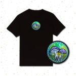 Fly Agaric Round Trippy Toadstool Embroidered T-shirt - Sunny or Night Sky UV Bright Glowy by Cosmic-Corner.com