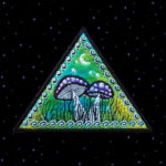 Fly Agaric Triangle Trippy Toadstool Embroidered T-shirt - Sunny or Night Sky UV Bright Glowy by Cosmic-Corner.com