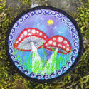 Fly Agaric Round Trippy Toadstool Embroidered sew/iron-on patch - Sunny or Night Sky UV Bright Glowy by Cosmic-Corner.com