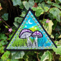 Fly Agaric Triangle Trippy Toadstool Embroidered sew/iron-on patch - Sunny or Night Sky UV Bright Glowy by Cosmic-Corner.com