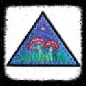 Fly Agaric Triangle Trippy Toadstool Embroidered sew/iron-on patch - Sunny or Night Sky UV Bright Glowy by Cosmic-Corner.com