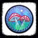 Fly Agaric Round Trippy Toadstool Embroidered sew/iron-on patch - Sunny or Night Sky UV Bright Glowy by Cosmic-Corner.com