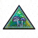 Fly Agaric Triangle Trippy Toadstool Embroidered sew/iron-on patch - Sunny or Night Sky UV Bright Glowy by Cosmic-Corner.com