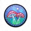 Fly Agaric Round Trippy Toadstool Embroidered sew/iron-on patch - Sunny or Night Sky UV Bright Glowy by Cosmic-Corner.com