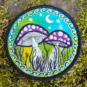 Fly Agaric Round Trippy Toadstool Embroidered sew/iron-on patch - Sunny or Night Sky UV Bright Glowy by Cosmic-Corner.com