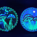 Fly Agaric Round Trippy Toadstool Embroidered sew/iron-on patch - Sunny or Night Sky UV Bright Glowy by Cosmic-Corner.com