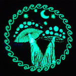 Fly Agaric Round Trippy Toadstool Embroidered T-shirt - Sunny or Night Sky UV Bright Glowy by Cosmic-Corner.com