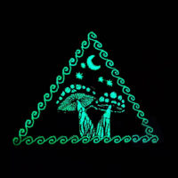 Fly Agaric Triangle Trippy Toadstool Embroidered sew/iron-on patch - Sunny or Night Sky UV Bright Glowy by Cosmic-Corner.com