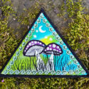 Fly Agaric Triangle Trippy Toadstool Embroidered sew/iron-on patch - Sunny or Night Sky UV Bright Glowy by Cosmic-Corner.com