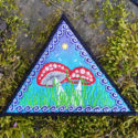 Fly Agaric Triangle Trippy Toadstool Embroidered sew/iron-on patch - Sunny or Night Sky UV Bright Glowy by Cosmic-Corner.com