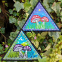 Fly Agaric Triangle Trippy Toadstool Embroidered sew/iron-on patch - Sunny or Night Sky UV Bright Glowy by Cosmic-Corner.com