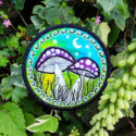 Fly Agaric Round Trippy Toadstool Embroidered sew/iron-on patch - Sunny or Night Sky UV Bright Glowy by Cosmic-Corner.com