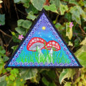 Fly Agaric Triangle Trippy Toadstool Embroidered sew/iron-on patch - Sunny or Night Sky UV Bright Glowy by Cosmic-Corner.com