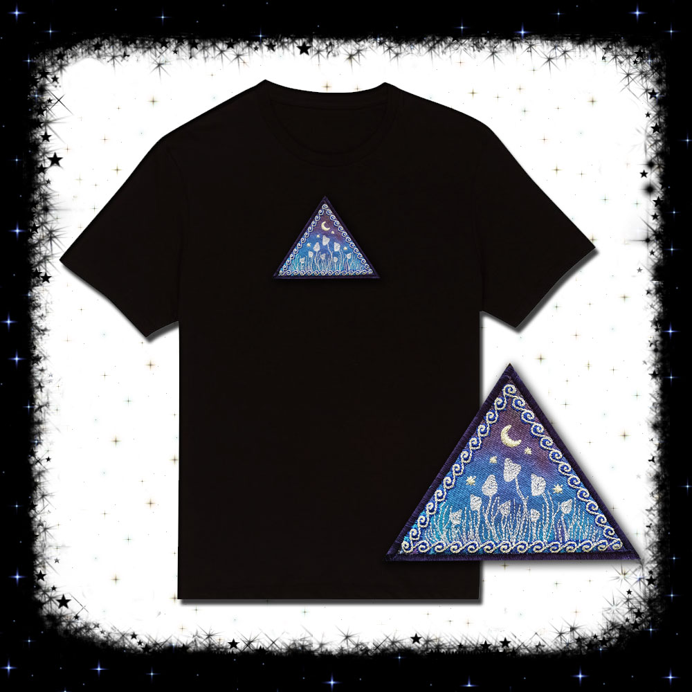 Magic UV Night Mushroom Round Embroidered T-shirt - Cosmic-Corner.com