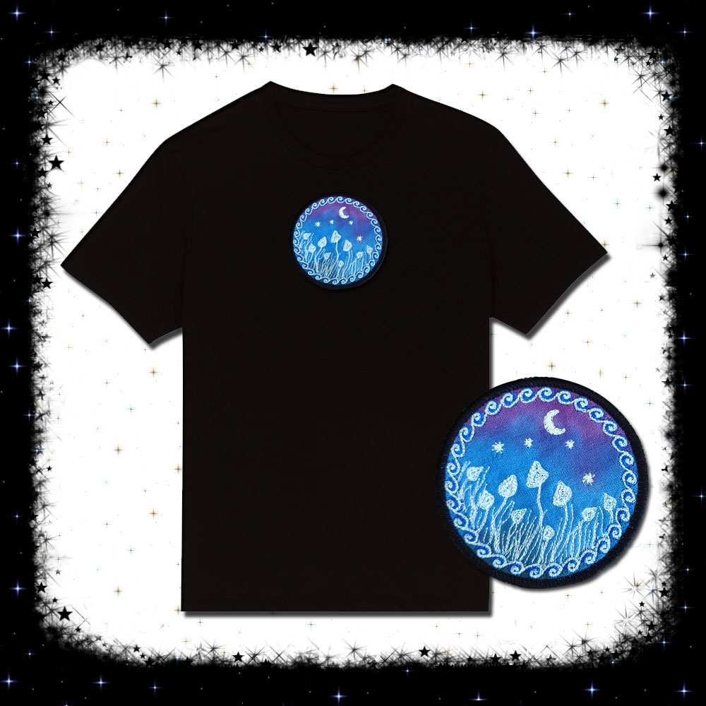 Magic UV Night Mushroom Round Embroidered T-shirt - Cosmic-Corner.com