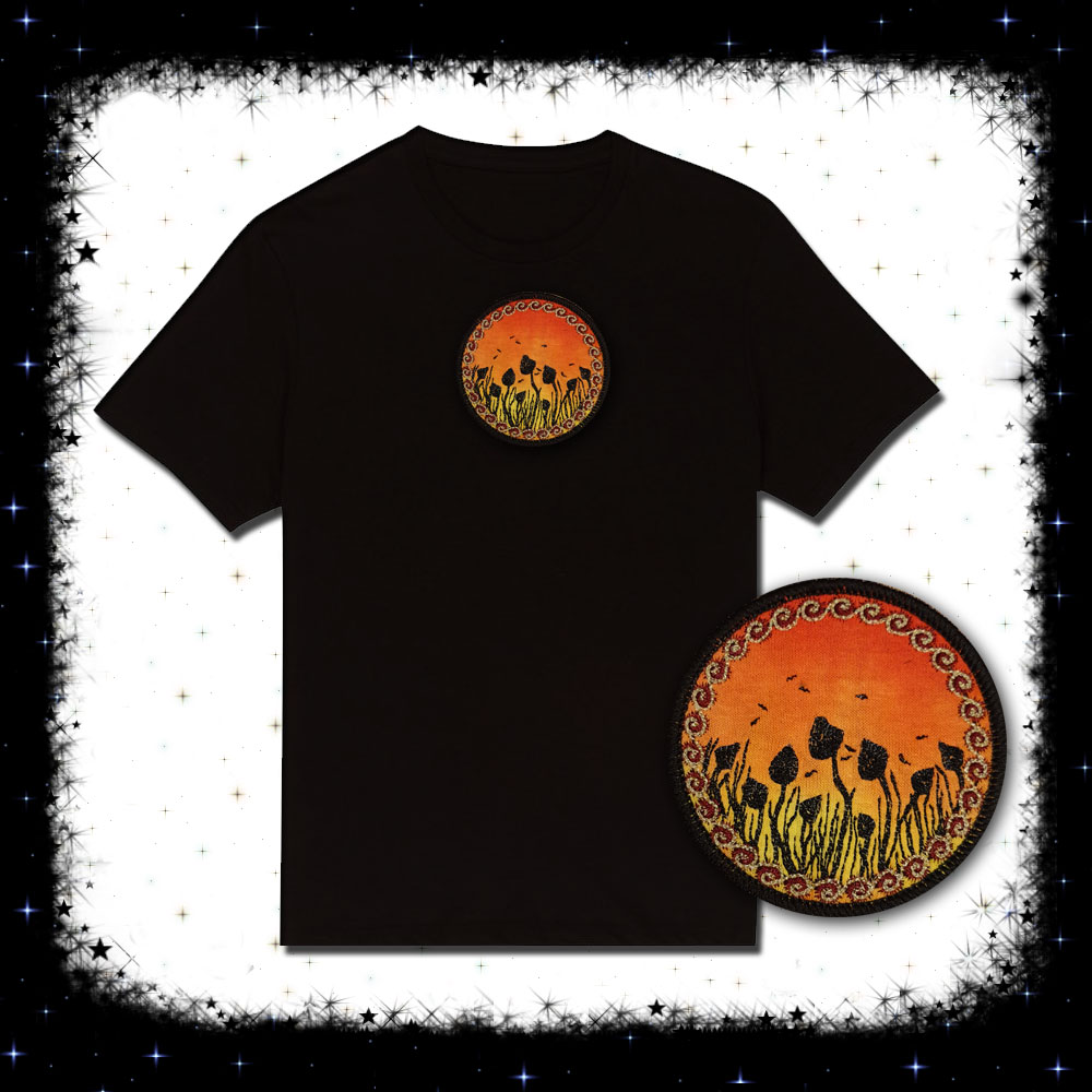 Sunset Magic Mushroon Round Design T-shirt by Cosmic-Corner.com