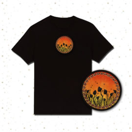 Sunset Magic Mushroon Round Design T-shirt by Cosmic-Corner.com