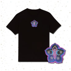 Sacred Moon Flower Pentacle Star Goddess Embroidered T-shirt by Cosmic-Corner.com