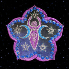 Sacred Moon Flower Pentacle Star Goddess Embroidered T-shirt by Cosmic-Corner.com