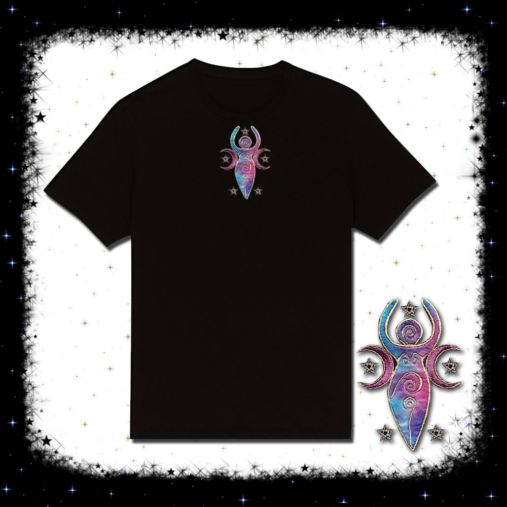 Sacred Moon Goddess Embroidered T-shirt by Cosmic-Corner.com