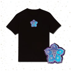 Sacred Moon Flower Pentacle Star Goddess Embroidered T-shirt by Cosmic-Corner.com