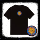 Sunny Logo On Blue Border Background Embroidered T-shirt by Cosmic-Corner.com