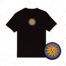 Sunny Logo On Blue Border Background Embroidered T-shirt by Cosmic-Corner.com