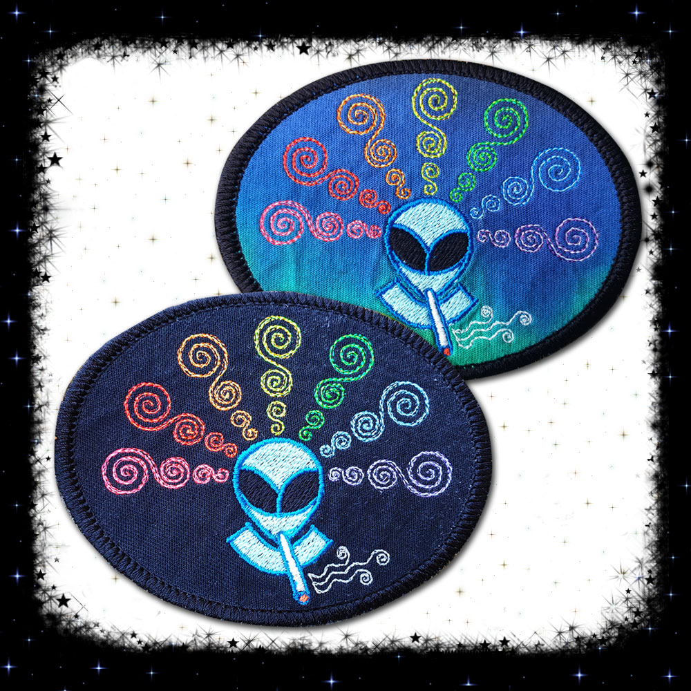 Cherhill Smoking Alien Crop Circle Embroidered sew/iron-on patch by Cosmic-Corner